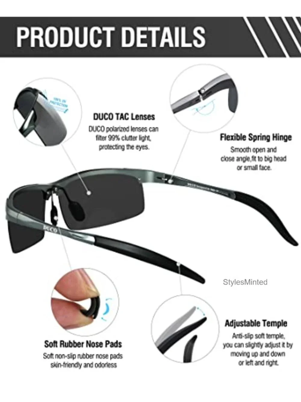Polarized Sport Sunglasses with Metal Frame UV Protection